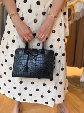 Saint Laurent YSL Croc Embossed So Black Cabas Leather Crossbody Bag